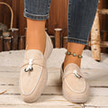 Four Seasons Women Suede Bow Decor Loafers Metal Accent Non-Slip Flat Sole Slip-On Office Work Daily Casual Walking Shoes