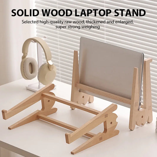 Solid Wood Laptop Stand Removable Vertical Bracket Cooling Base For Macbook Air Pro