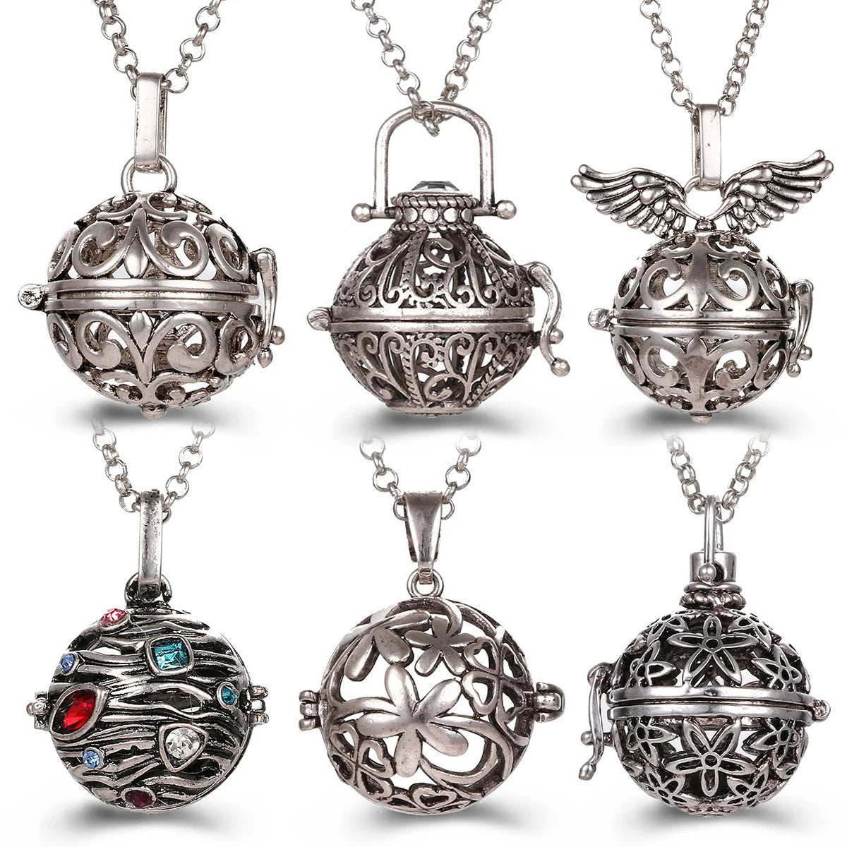 Aromatherapy Angel Wings Colorful Zircon Cage Locket Necklace Glowing Warm Ball 2022