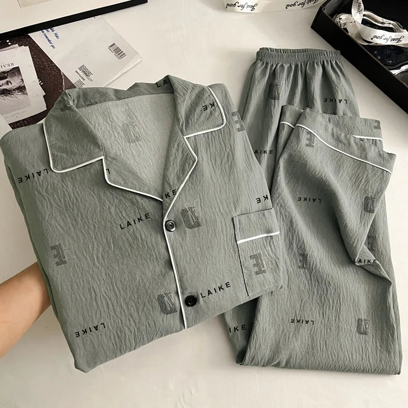 Light Luxury Vintage Instagram-Style Men's Cloud-Cotton Casual Loungewear Spring/Autumn Seasonal Relaxed Pyjamas Two-Piece Set