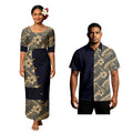 Women Top and Skirts 2pc Set Island Dress Pacific Men Aloha Shirts Lady Midi Sleeve U-Neck Samoan Puletasi Couple Suit Fiji Tapa