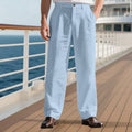 Men's Linen Blend Striped Pants Casual Straight Leg Dress Trousers
