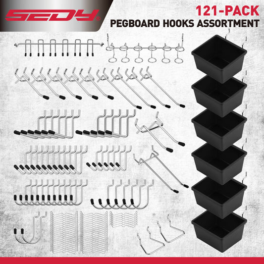 SEDY 121Pcs Pegboard Hooks Set with Metal Hook, Durable Peg Board Organizer, Tool Hook