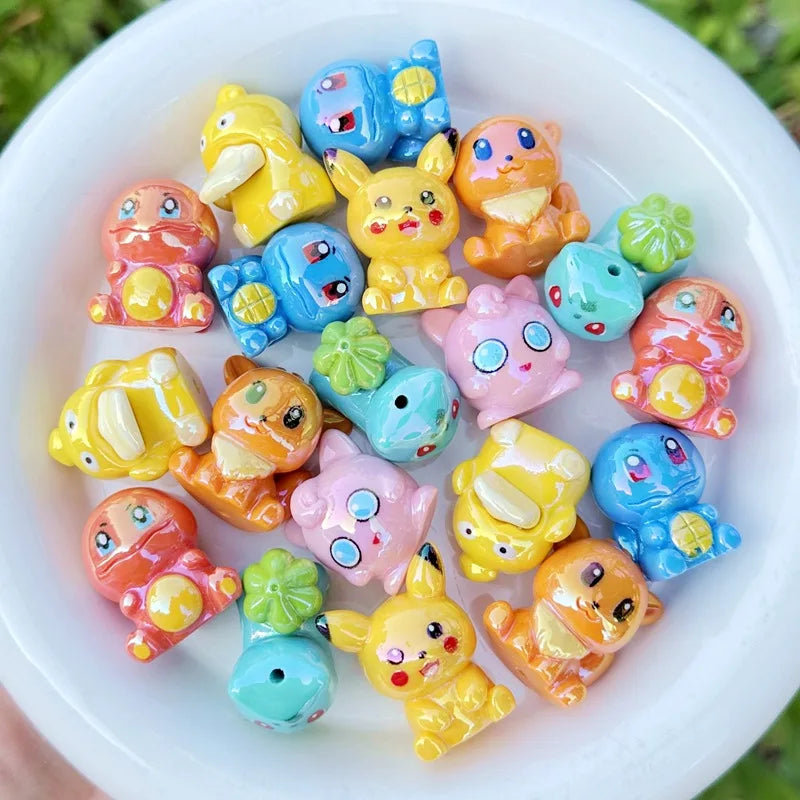 Newest FUNISM 3D Pok mon Keychain Cartoon Resin Hole Beaded DIY Craft Phone Key Ring