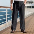 Men's Linen Blend Striped Pants Casual Straight Leg Dress Trousers