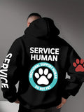 Men Winter Casual Hoodie Emotional Support Human Do Not Pet Letter Paw Pattern Back Print Pullover Hooded Sweatshirt