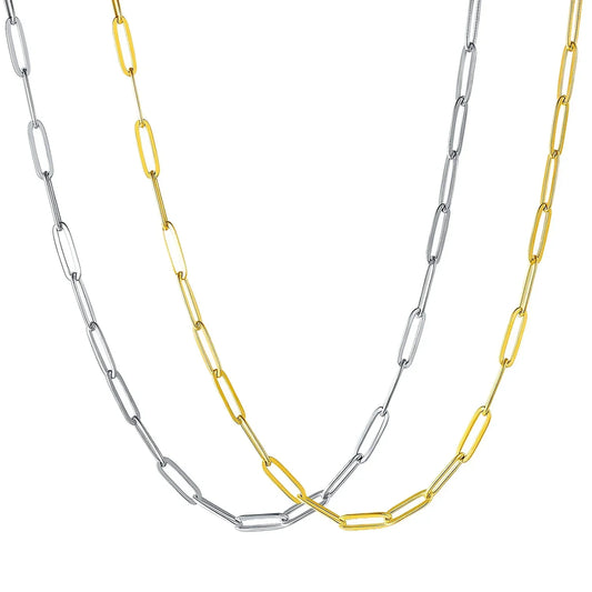 Polished Paper Clip Chain 2.5/2.7/4mm Stainless Steel Necklace Trendy Layering Choker