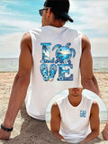 Beach Vacation Men SleevelessTank LOVE Sea Turtle Tropical Palm Wave Flip Flops Graphic Vest Loose Summer Workout Sleeveless Top