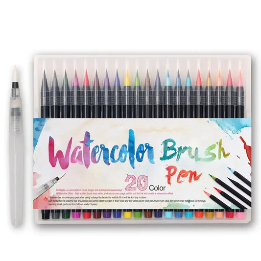 20+1 Watercolor Brush Pen Set - Premium Nylon Bristle Tip, Vibrant Colors for Painting, Calligraphy, Art Projects & Crafting
