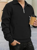 Men Geometric Jacquard Sweatshirt Quarter Zip Polo Neck Long Sleeve Loose Daily Pullover