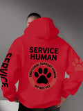 Men Winter Casual Hoodie Emotional Support Human Do Not Pet Letter Paw Pattern Back Print Pullover Hooded Sweatshirt