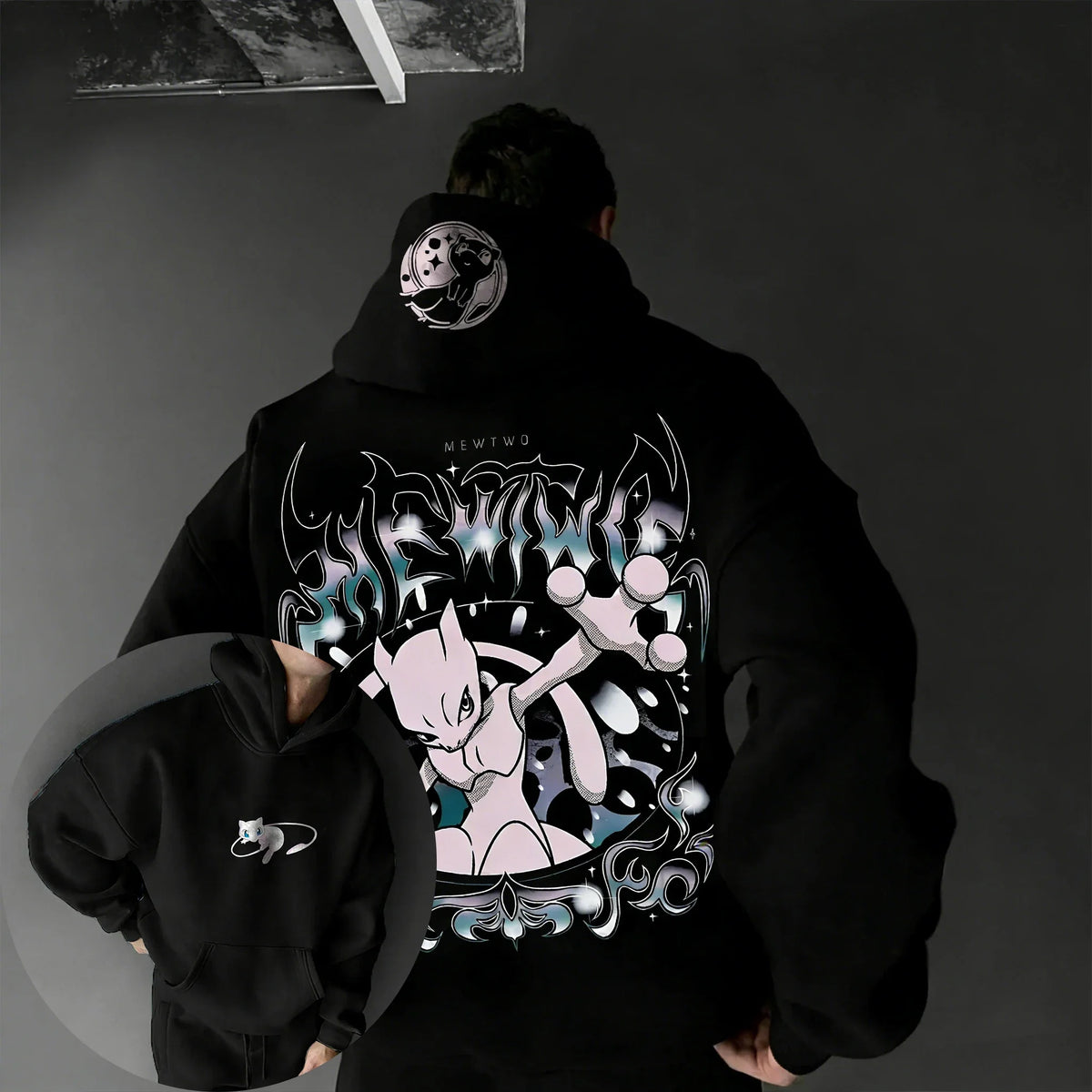 2026 Pok mon Game Creative Mewtwo Printed Cotton Hoodie Unisex Spring/Summer Street Hip Hop Loose Casual Y2K Parent Child Top