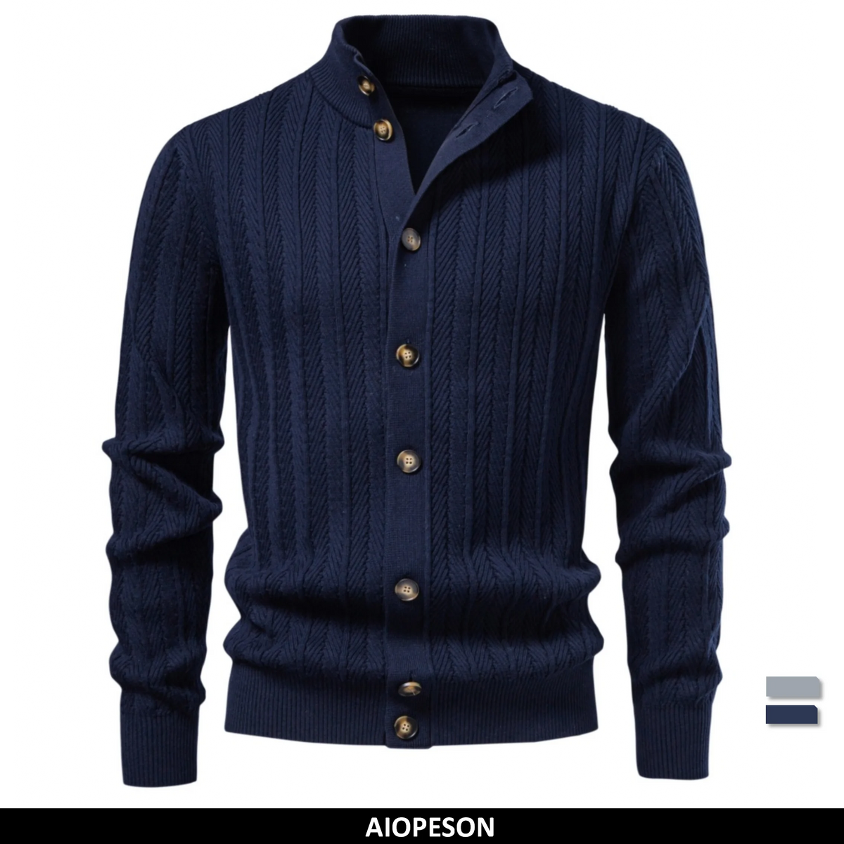 AIOPESON Men Cotton Design Knitwear Sweater Button Up Stand Collar Ribbed Cuffs Cardigan Smart Casual Office Thermal Fall Winter
