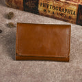 Leather Coin Purse Mini Wallet Crazy Horse Cowhide Accordion Card Holder Minimalist Short Change Bag with Snap Button