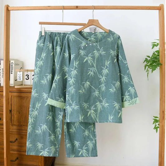 2026 New Women's Spring And Autumn Pajama Set 100% Cotton Jacquard Long Sleeve Long Pants Chinese Bamboo Large Home Clothes