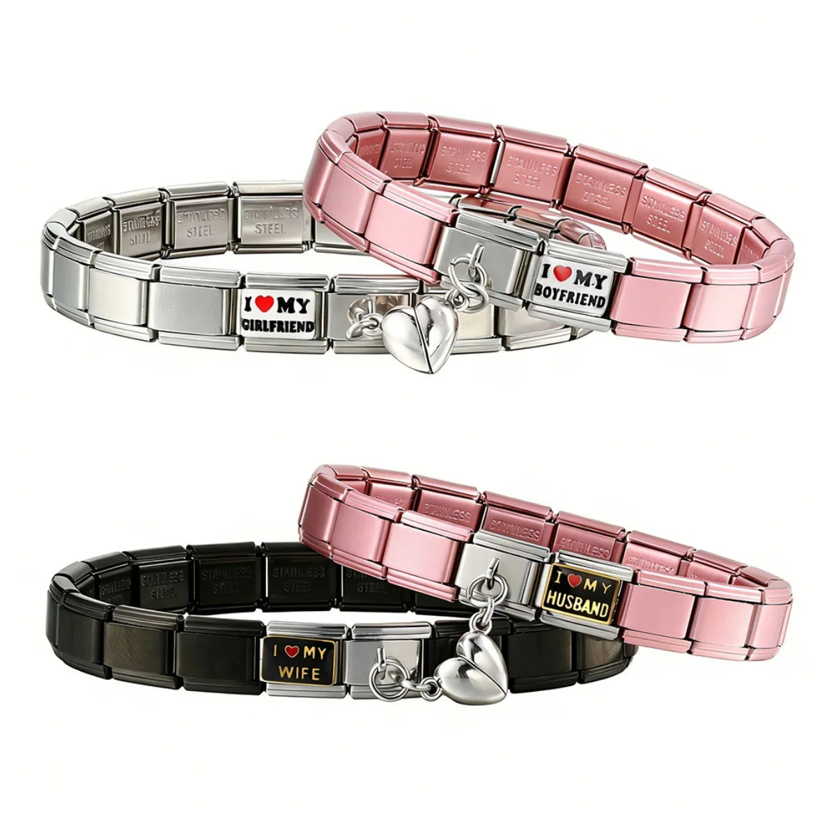 Love Girlfriend Heart Magnetic Charms Italian Stainless Steel Bracelet DIY Making