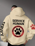 Men Winter Casual Hoodie Emotional Support Human Do Not Pet Letter Paw Pattern Back Print Pullover Hooded Sweatshirt