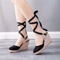 Crystal Queen Women's Wedges Espadrilles Sandals Summer Ankle Cross Strap Gladiator Casual Hemp Canvas Pumps Shoes