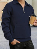 Men Geometric Jacquard Sweatshirt Quarter Zip Polo Neck Long Sleeve Loose Daily Pullover