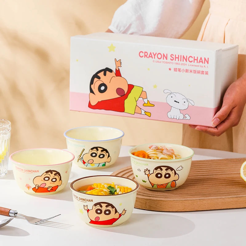 Cute 4Pcs Cartoon Crayon Shinchan Ceramic 4.6Inch Round Bowl Set Beautiful Tableware Camping Kitchen Cutlery Child Birthday Gift