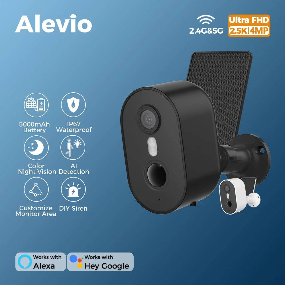 ALEVIO 2.5K Outdoor Wireless Solar Camera WIFI Ultra Standby AI Detect PIR Color Night