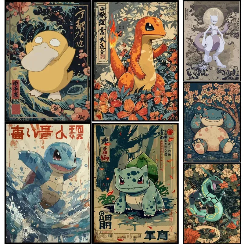 Pok mon Canvas Painting Frameless Animation Printing Jiggly Puff Charizard Gengar Charmander Room Decoration Poster Mural Gift