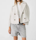 Women's Oversized Double Breasted Wool Blend Peacoat Brown Short Coat Casual Outerwear