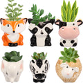 6Pcs Animal Ceramics Planter Ceramic Succulent Pots with Drainage Hole Cute Cartoon Animal Shaped Succulent Planter for Home