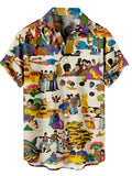 Men Retro Grid Skull Crossbone Print Hawaiian Shirt Beach Aloha Blouse Multiple Styles Available