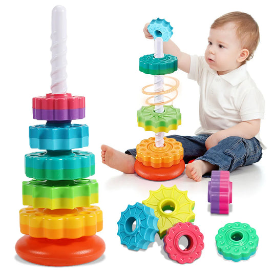 Montessori Rotating Rainbow Tower Baby Stacking Puzzle Toys Safety and Environmental