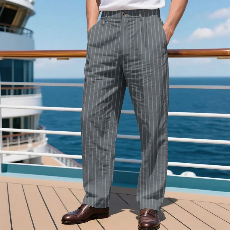 Men's Linen Blend Striped Pants Casual Straight Leg Dress Trousers