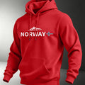 Unisex Nordic-style hoodie featuring a small graphic print of a Norwegian mountain peak and flag perfect for an outdoor vibe.