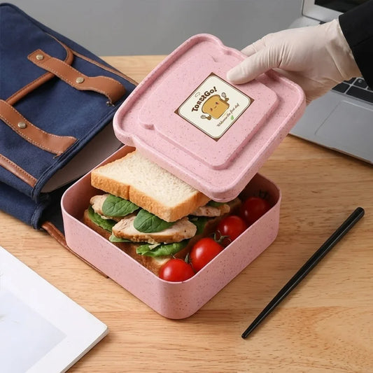 Pink Toast Shaped Bamboo Fiber Lunch Box with Lid Portable Bento Box for Kitchen Outdoor Picnic Eco-Friendly Large Yunliwei