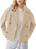Women's Oversized Double Breasted Wool Blend Peacoat Brown Short Coat Casual Outerwear