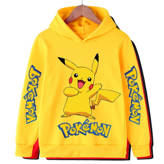 Autumn and Winter Sports Hoodies for Daily Warmth, Creative Pocket Monsters Cartoon Patterns, Men's and Girls' Clothing