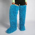 Womens Burgundy Faux Mongolian Thigh Highs Faux Fur Boots Y2k Fluffy Boots