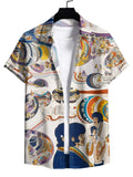 Men Retro Grid Skull Crossbone Print Hawaiian Shirt Beach Aloha Blouse Multiple Styles Available