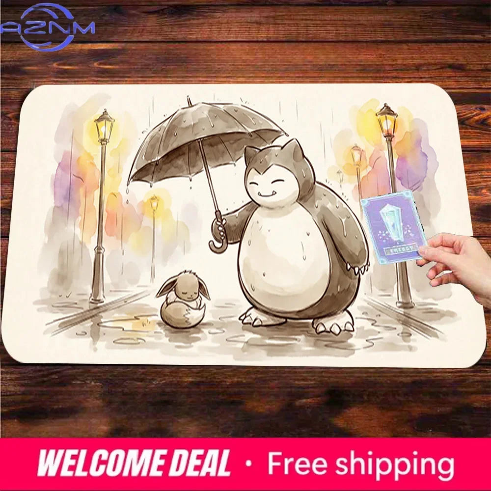 Snorlax & Eevee Rainy Umbrella Pok mon Gaming Playmat