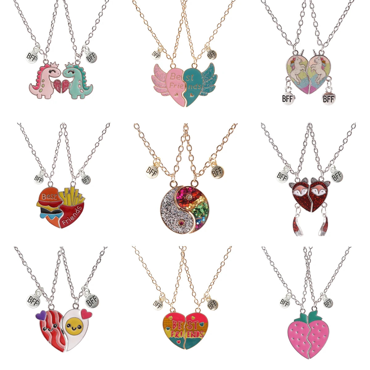 2 Pcs/set Best Friends Pendant Necklace For Woman Magnetic Adjustable Rainbow Daisy Lover Broken Heart Chain BFF Jewelry Gifts