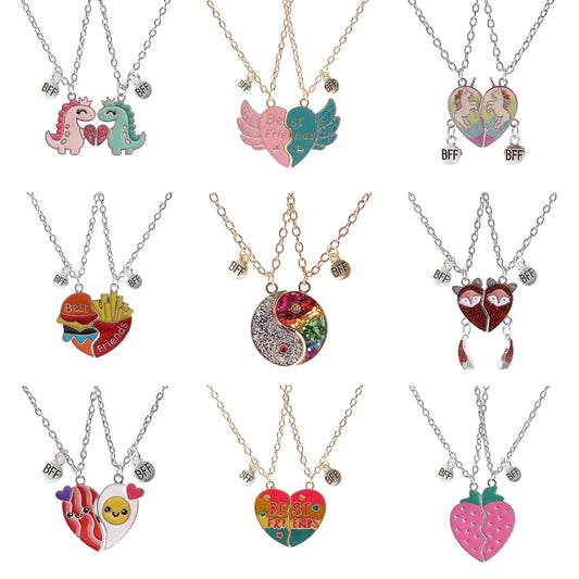 2 Pcs/set Best Friends Pendant Necklace For Woman Magnetic Adjustable Rainbow Daisy Lover Broken Heart Chain BFF Jewelry Gifts