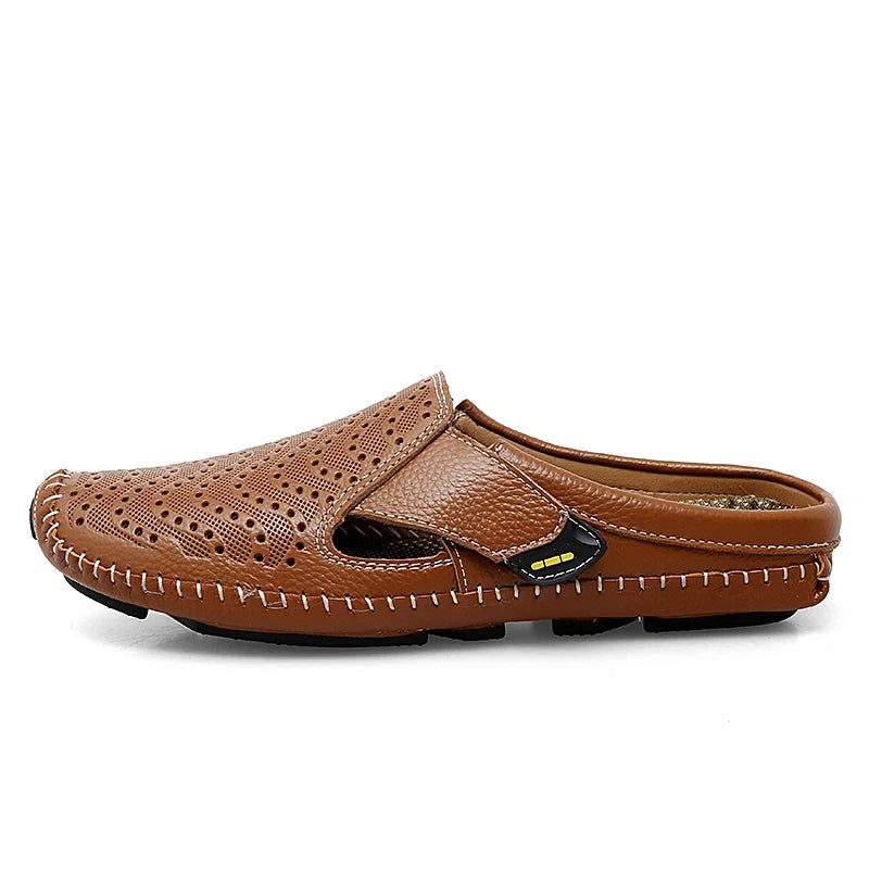 Half Shoes For Men Latest Design 2025 Leather Casual Slippers Loafers Mules Flats Summer Breathable