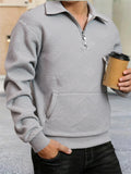 Men Geometric Jacquard Sweatshirt Quarter Zip Polo Neck Long Sleeve Loose Daily Pullover