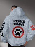 Men Winter Casual Hoodie Emotional Support Human Do Not Pet Letter Paw Pattern Back Print Pullover Hooded Sweatshirt