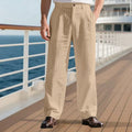 Men's Linen Blend Striped Pants Casual Straight Leg Dress Trousers