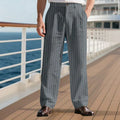 Men's Linen Blend Striped Pants Casual Straight Leg Dress Trousers