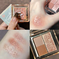 3Color Glitter Purple Eyeshadow Palette Mini Portable Earth Color Matte Eyeshadow Long