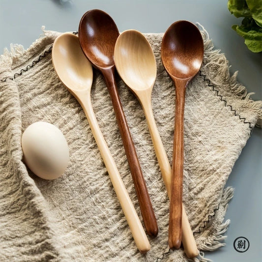 4PCS Wooden Spoon Kitchen Korean Style Natural Wood Soup Tableware Cooking Honey Coffee