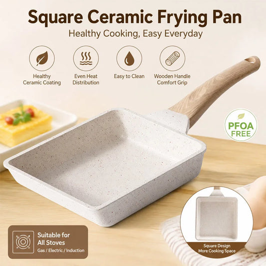 KEMORELA Tamagoyaki Pan, Japanese Omelette Pan, Black and White Tamagoyaki Egg Pan, Non Stick Rectangle Pan Small Frying Pan