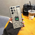 Cartoon Gengar Leather Laser Wristband Phone Case For Samsung Galaxy S25 S24 S23 S22 Ultra Plus A56 A55 A54 A36 Shockproof Cover
