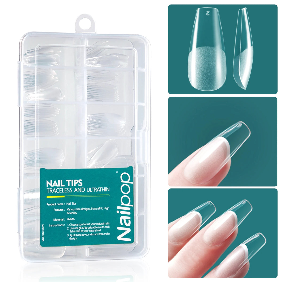 Nailpop 120pcs/box Gel X Nail Tips Medium Short Shape Almond/Square/Soft Gel Nail Tips